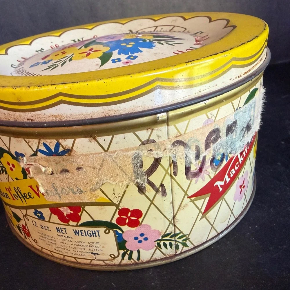 Vintage Mackintoshs Golden Toffee Wafers Tin Floral Made in England 12oz